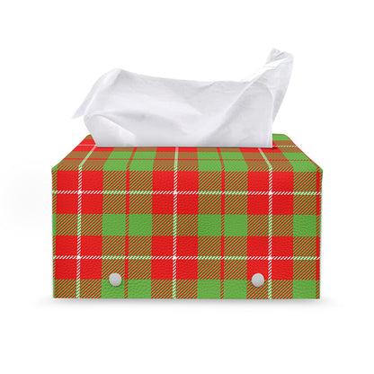 Xmas Plaid Pattern Print Leather Tissue Box Cover