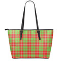 Xmas Plaid Pattern Print Leather Tote Bag With Zipper