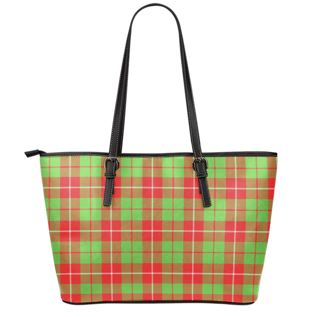 Xmas Plaid Pattern Print Leather Tote Bag