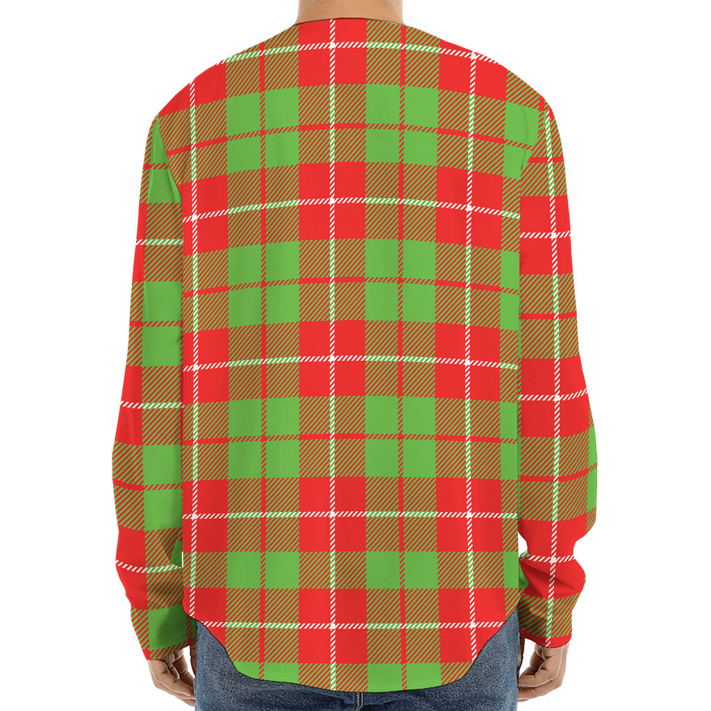 Xmas Plaid Pattern Print Long Sleeve Baseball Jersey