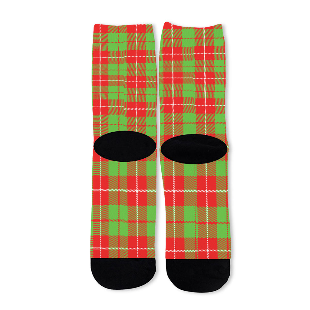 Xmas Plaid Pattern Print Long Socks