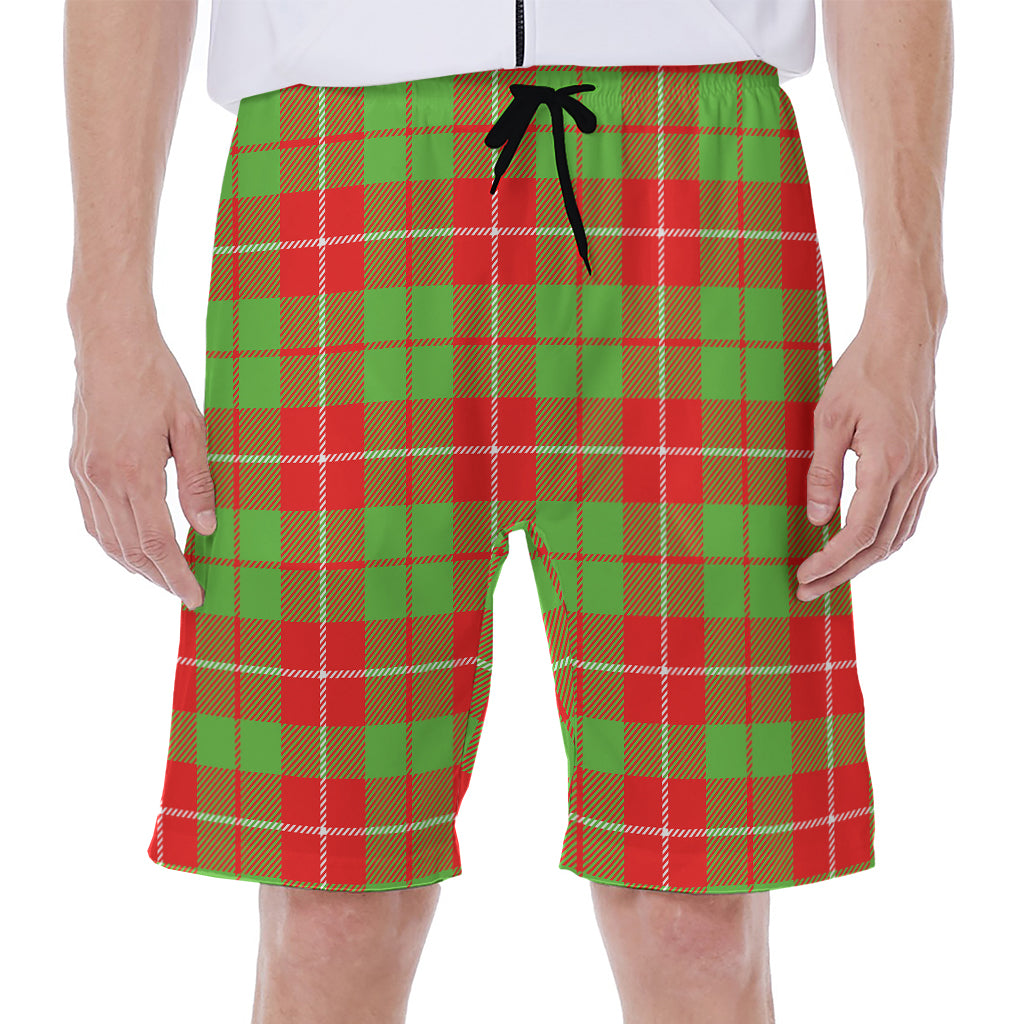 Xmas Plaid Pattern Print Men's Beach Shorts