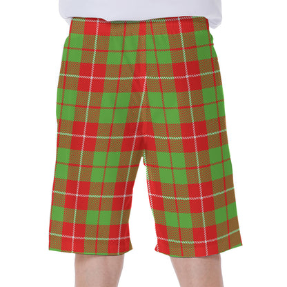 Xmas Plaid Pattern Print Men's Beach Shorts