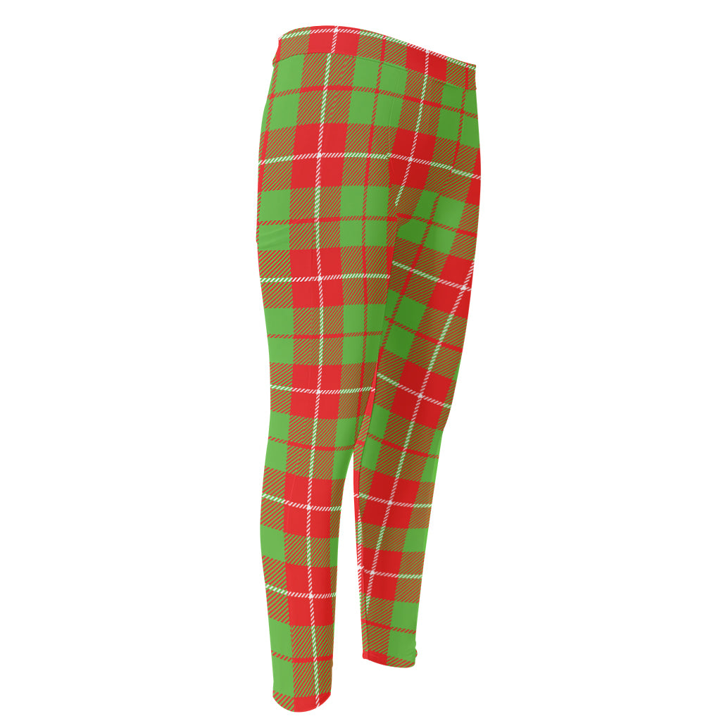 Xmas Plaid Pattern Print Men's Compression Pants