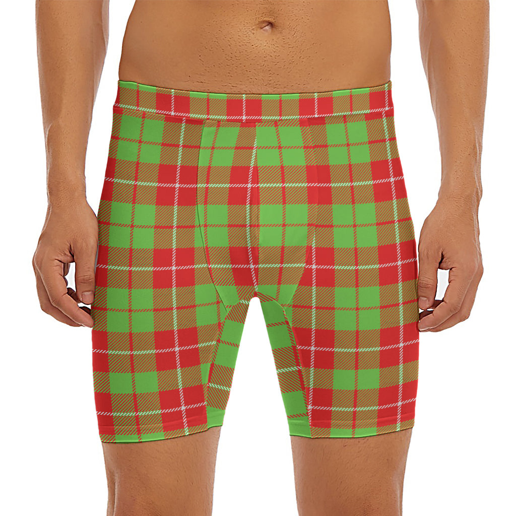 Xmas Plaid Pattern Print Men's Long Boxer Briefs