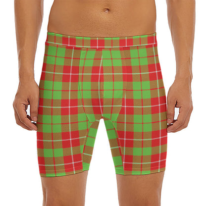 Xmas Plaid Pattern Print Men's Long Boxer Briefs