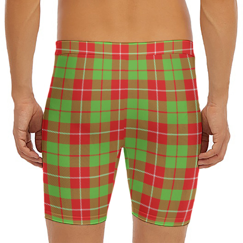 Xmas Plaid Pattern Print Men's Long Boxer Briefs