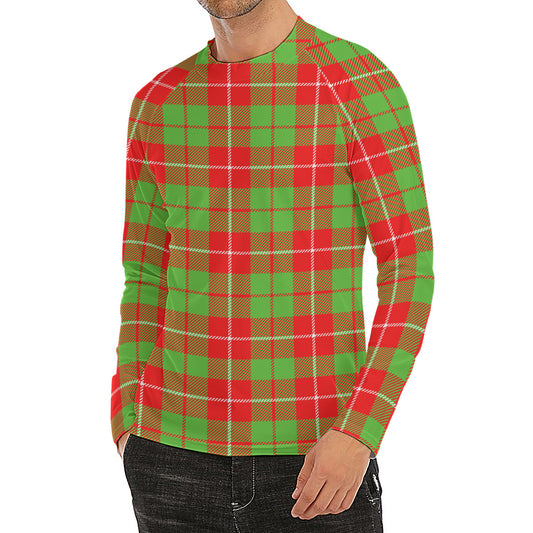 Xmas Plaid Pattern Print Men's Long Sleeve Rash Guard