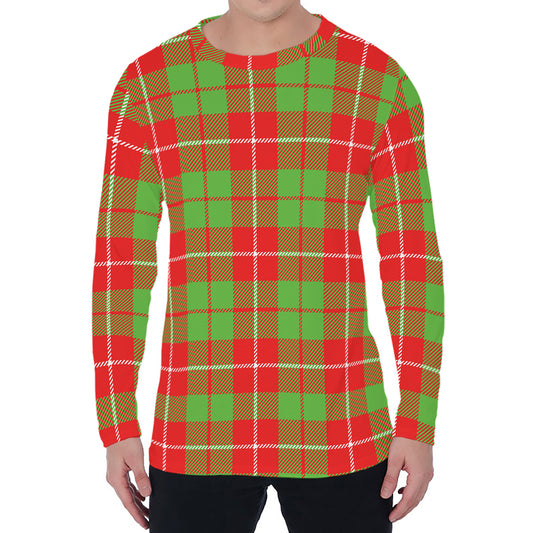 Xmas Plaid Pattern Print Men's Long Sleeve T-Shirt