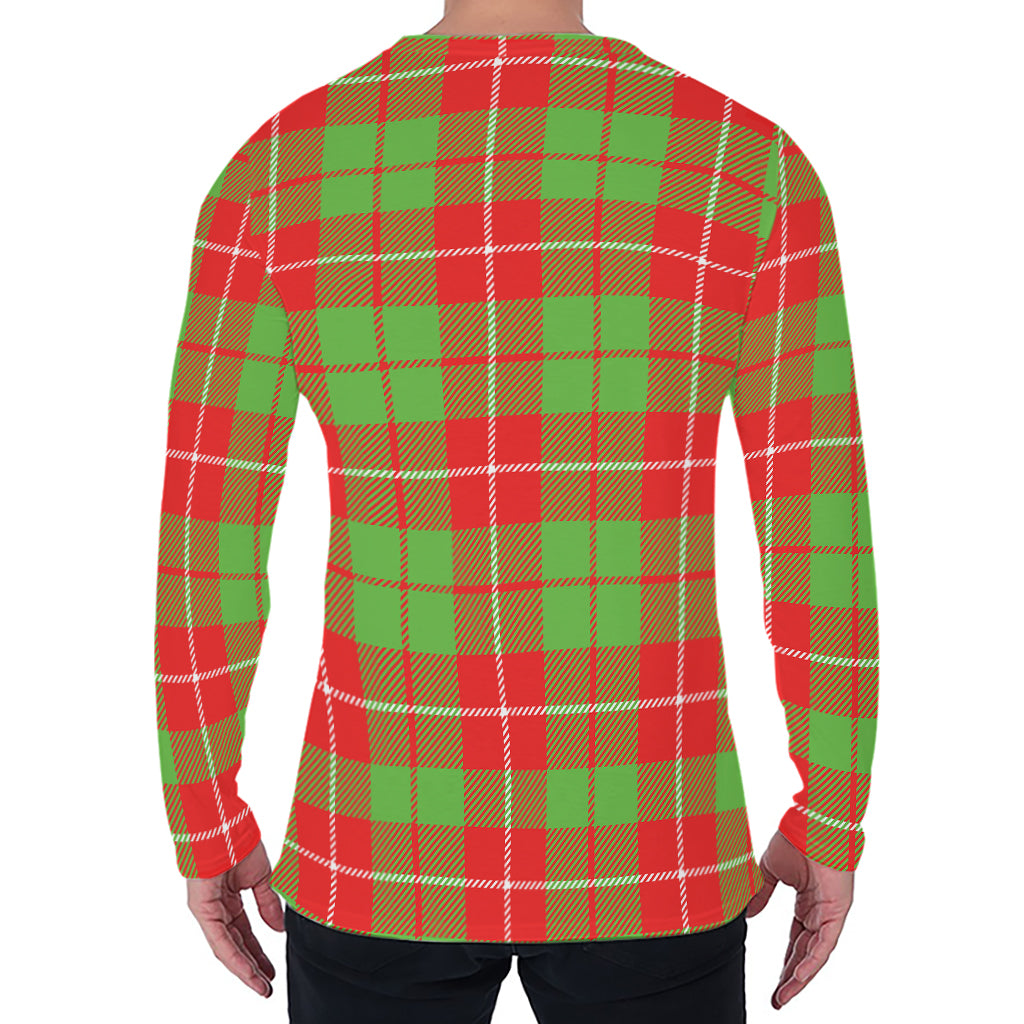 Xmas Plaid Pattern Print Men's Long Sleeve T-Shirt