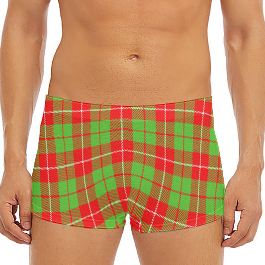 Xmas Plaid Pattern Print Men's Short Boxer Briefs