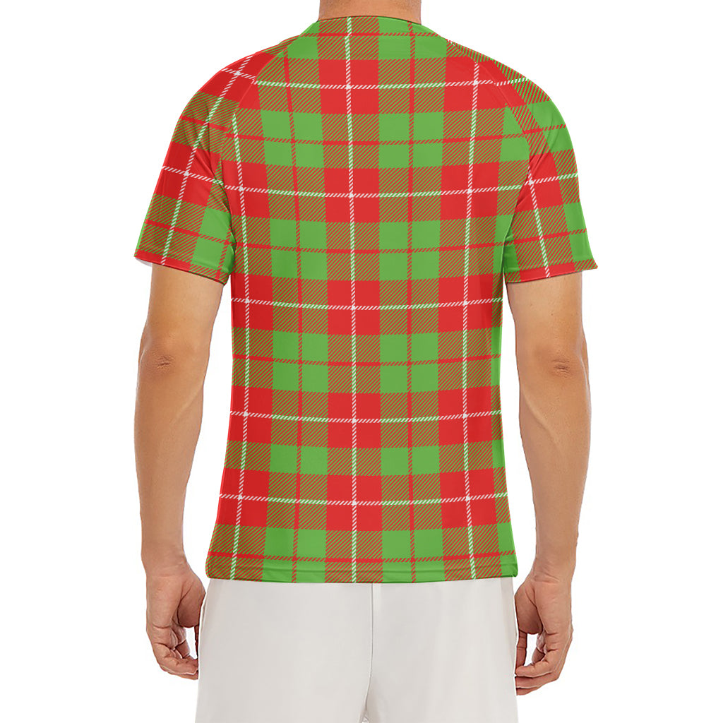Xmas Plaid Pattern Print Men's Short Sleeve Rash Guard