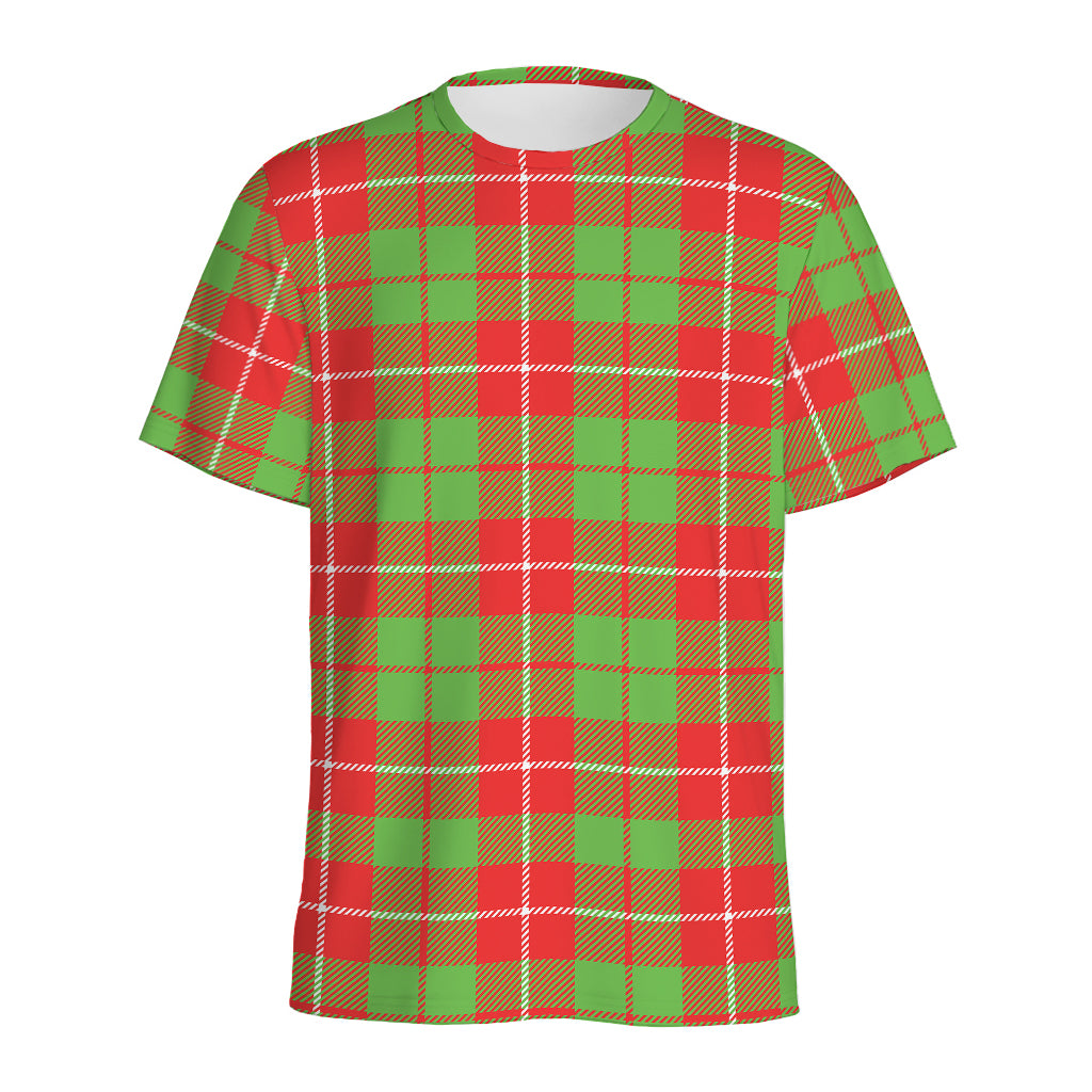 Xmas Plaid Pattern Print Men's Sports T-Shirt