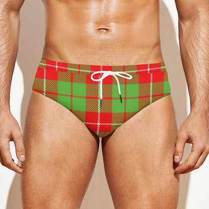 Xmas Plaid Pattern Print Men's Swim Briefs