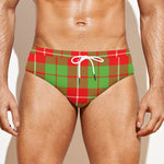 Xmas Plaid Pattern Print Men's Swim Briefs