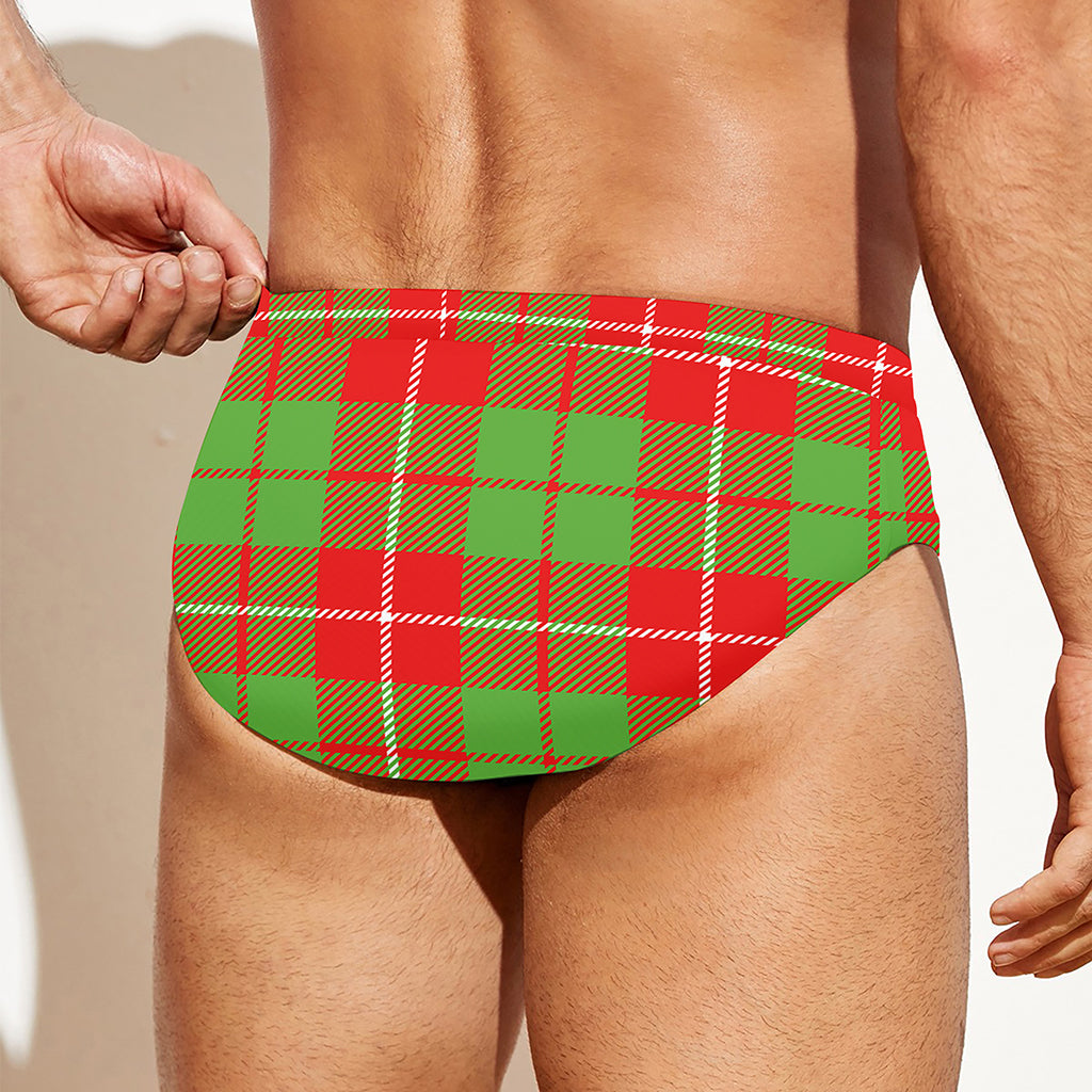 Xmas Plaid Pattern Print Men's Swim Briefs