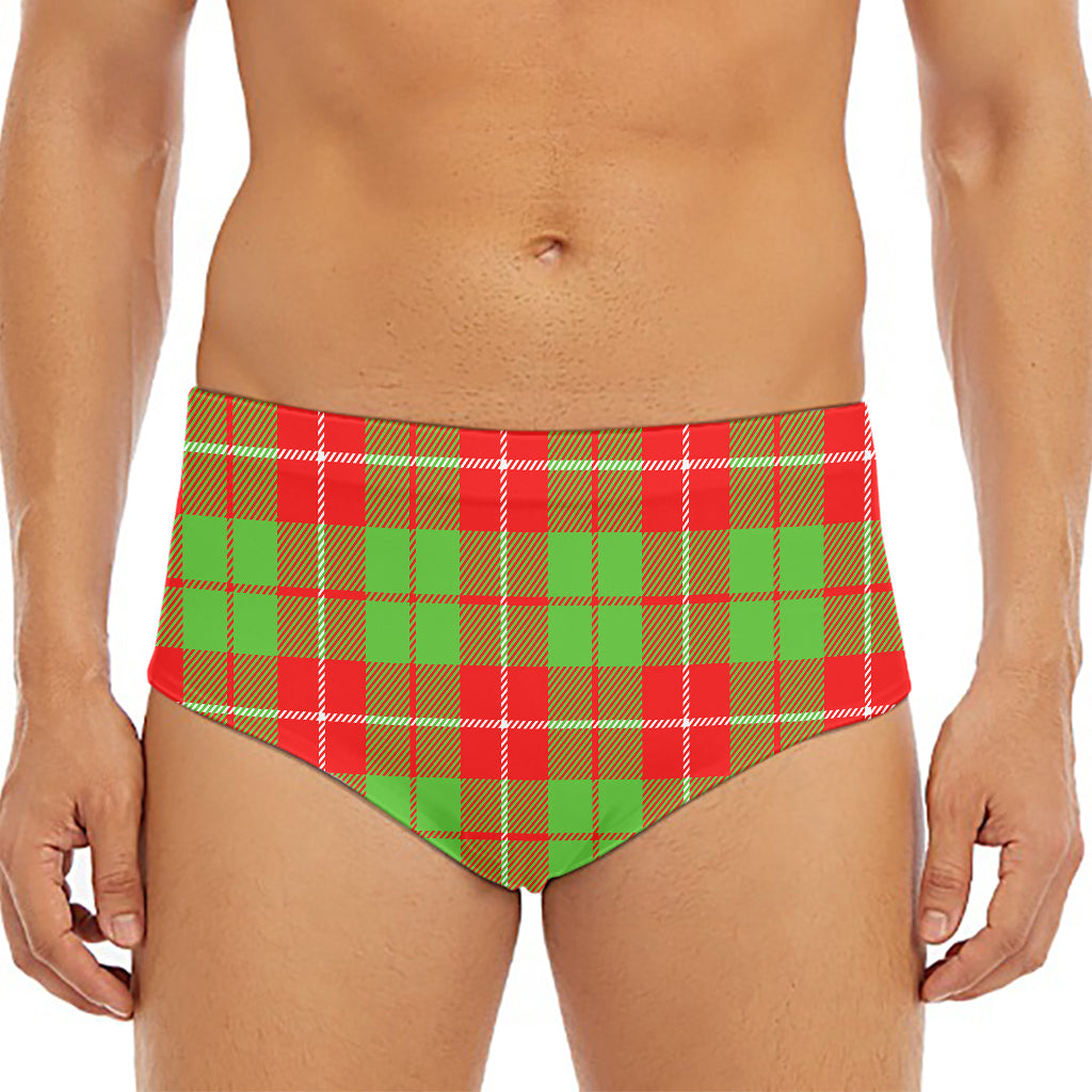 Xmas Plaid Pattern Print Men's Triangle Swim Briefs