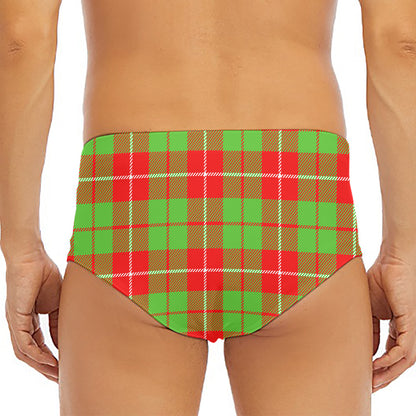 Xmas Plaid Pattern Print Men's Triangle Swim Briefs