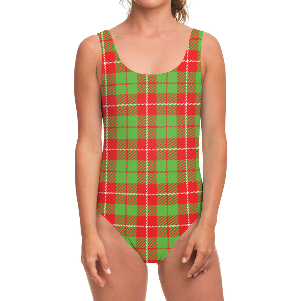 Xmas Plaid Pattern Print One Piece Swimsuit
