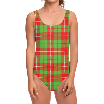 Xmas Plaid Pattern Print One Piece Swimsuit
