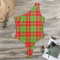 Xmas Plaid Pattern Print One Shoulder Bodysuit