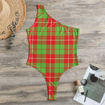 Xmas Plaid Pattern Print One Shoulder Bodysuit