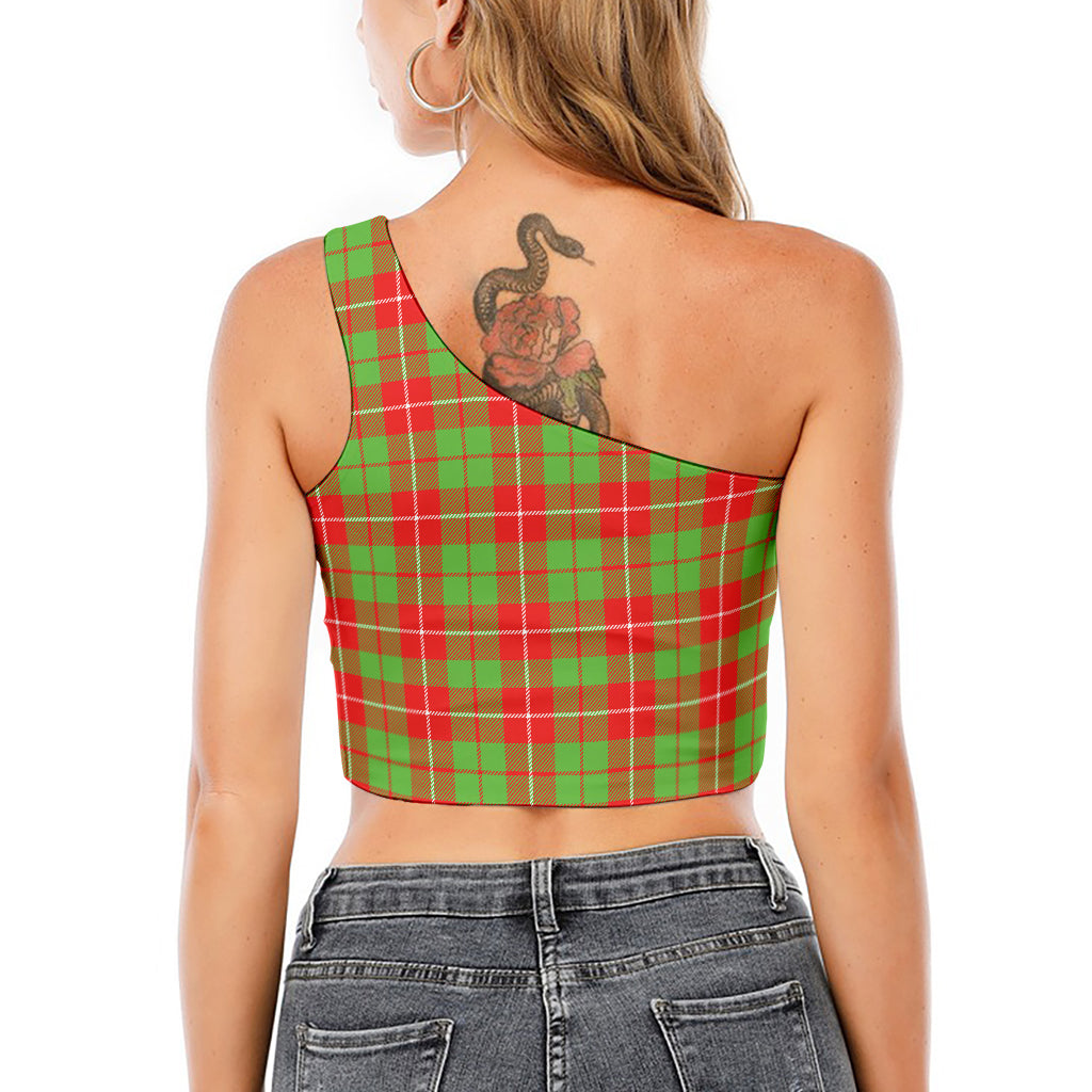 Xmas Plaid Pattern Print One Shoulder Crop Top