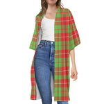 Xmas Plaid Pattern Print Open Front Beach Cover Up