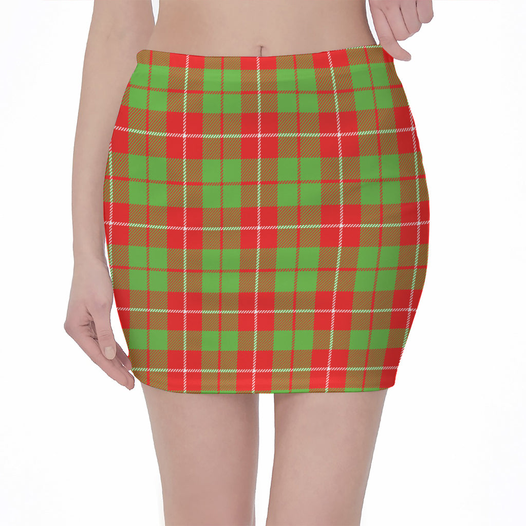 Xmas Plaid Pattern Print Pencil Mini Skirt
