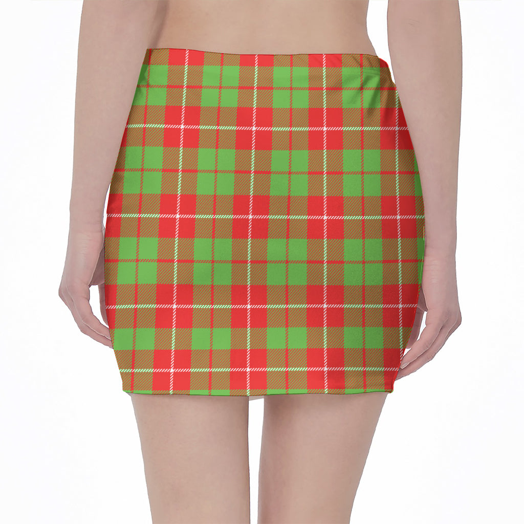 Xmas Plaid Pattern Print Pencil Mini Skirt