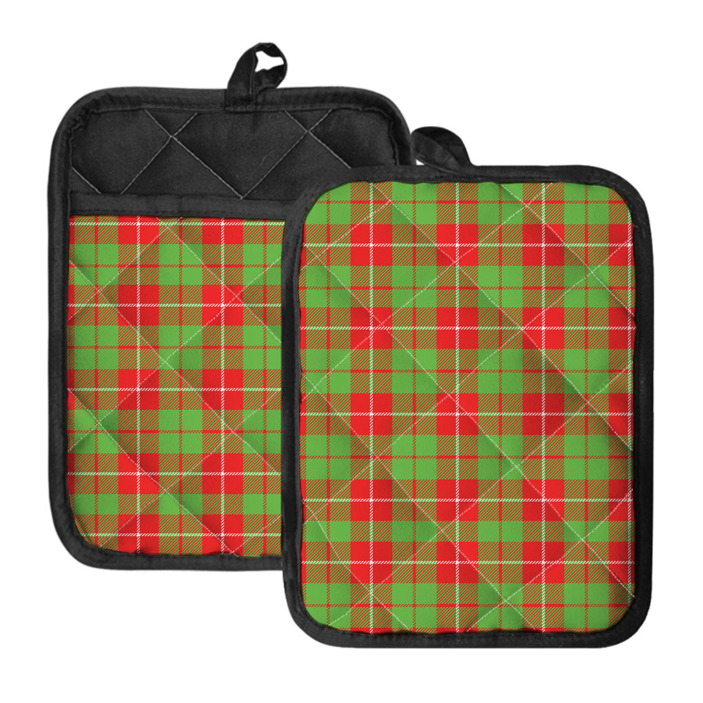 Xmas Plaid Pattern Print Pot Holders With Pocket