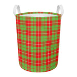 Xmas Plaid Pattern Print Round Laundry Basket