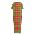 Xmas Plaid Pattern Print Short Sleeve Long Nightdress
