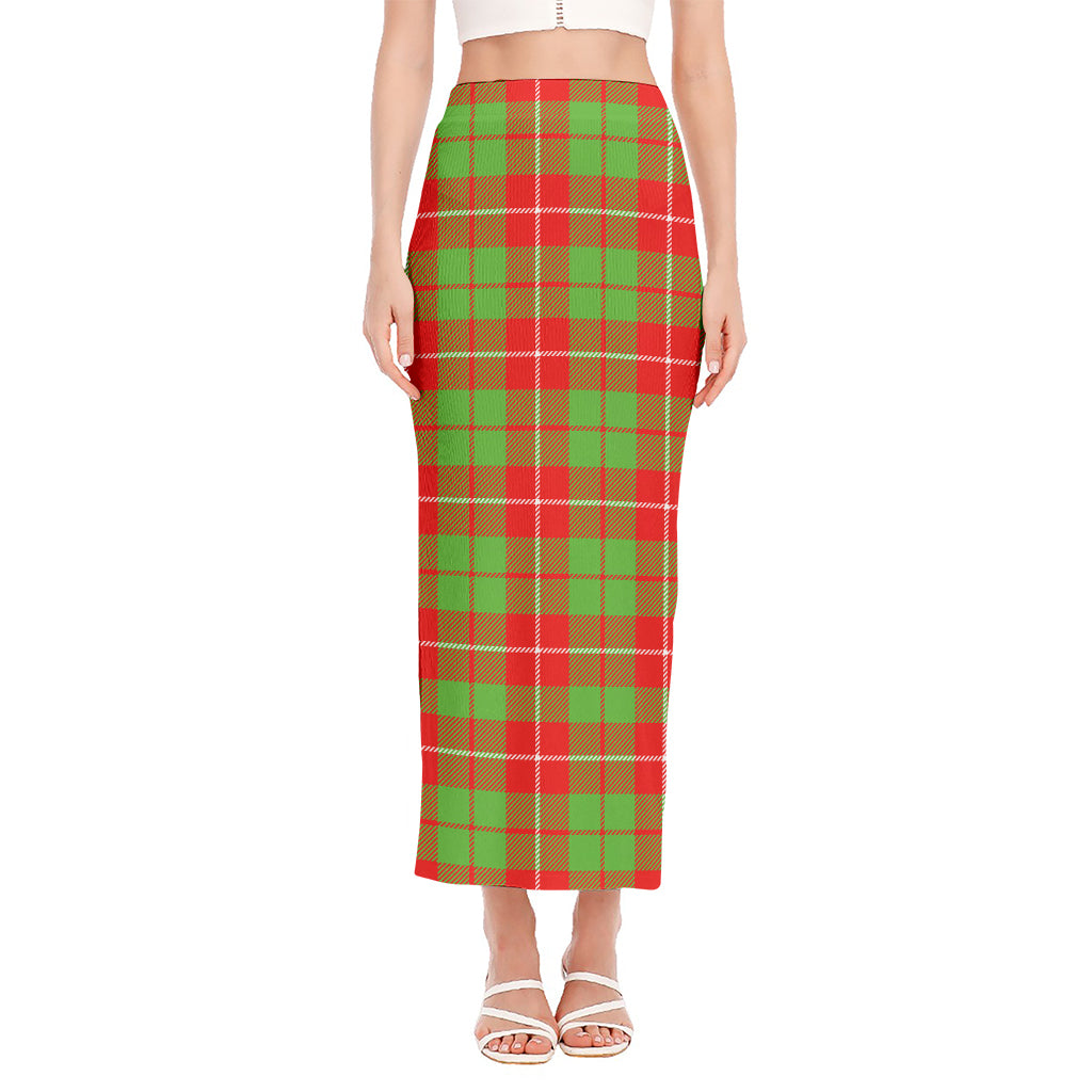 Xmas Plaid Pattern Print Side Slit Maxi Skirt