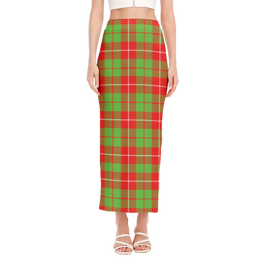 Xmas Plaid Pattern Print Side Slit Maxi Skirt