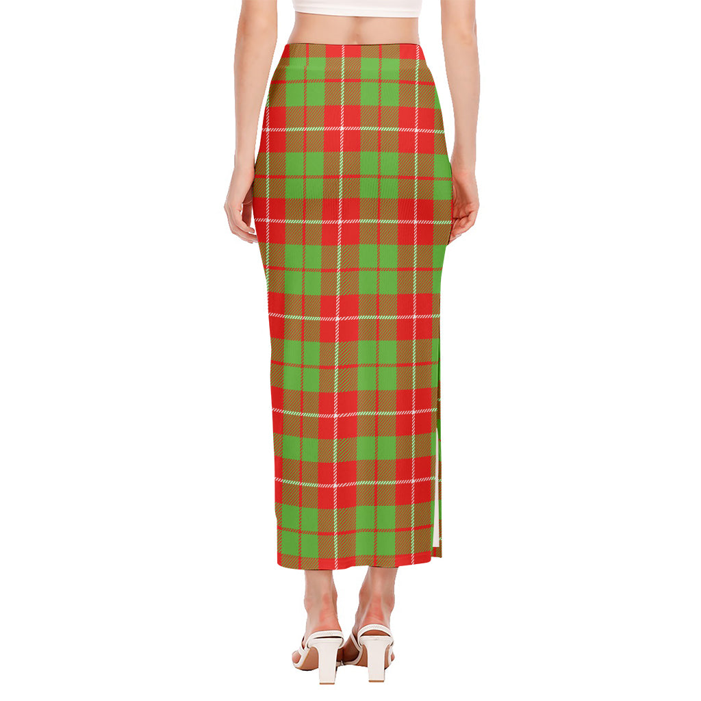 Xmas Plaid Pattern Print Side Slit Maxi Skirt