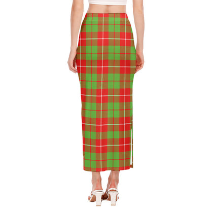 Xmas Plaid Pattern Print Side Slit Maxi Skirt