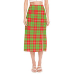 Xmas Plaid Pattern Print Side Slit Midi Skirt