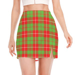 Xmas Plaid Pattern Print Side Slit Mini Skirt