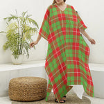 Xmas Plaid Pattern Print Silk V-Neck Kaftan Dress