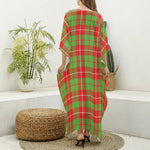 Xmas Plaid Pattern Print Silk V-Neck Kaftan Dress