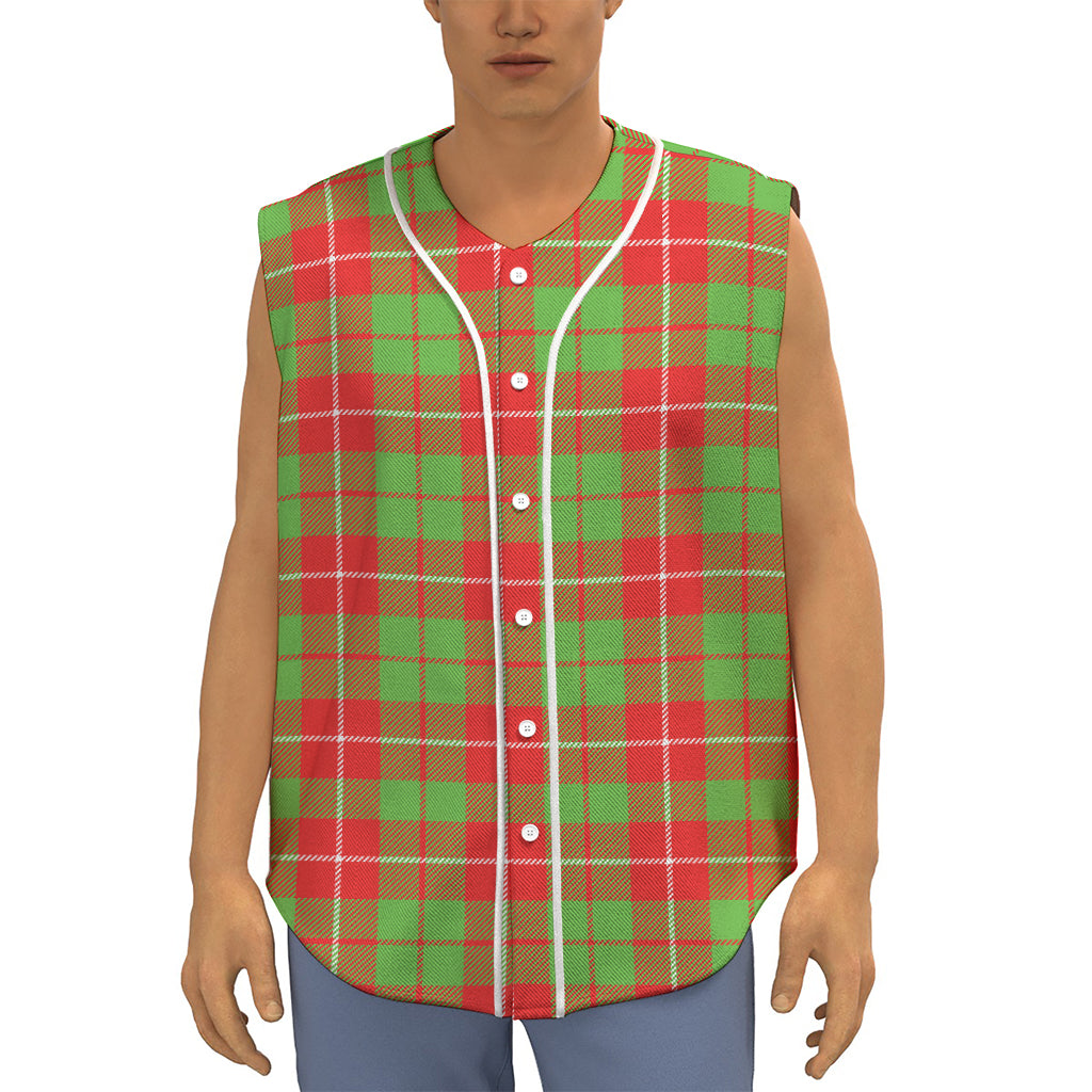 Xmas Plaid Pattern Print Sleeveless Baseball Jersey