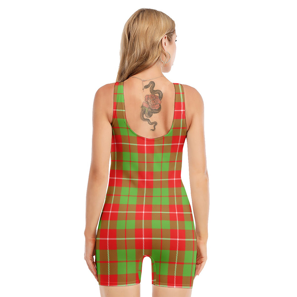 Xmas Plaid Pattern Print Sleeveless One Piece Swimsuit