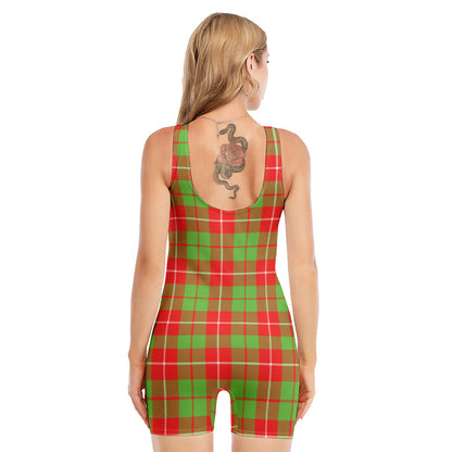 Xmas Plaid Pattern Print Sleeveless One Piece Swimsuit