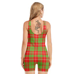 Xmas Plaid Pattern Print Sleeveless One Piece Swimsuit