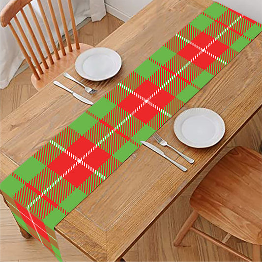 Xmas Plaid Pattern Print Table Runner