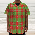 Xmas Plaid Pattern Print Textured Short Sleeve Shirt