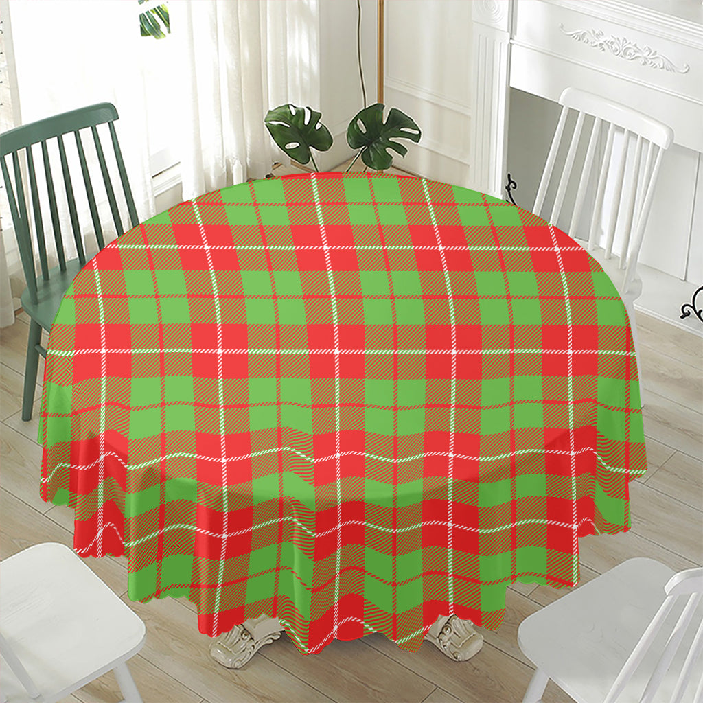 Xmas Plaid Pattern Print Waterproof Round Tablecloth