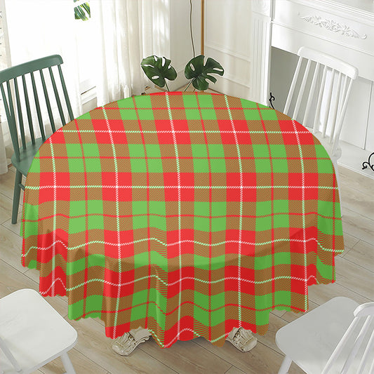 Xmas Plaid Pattern Print Waterproof Round Tablecloth
