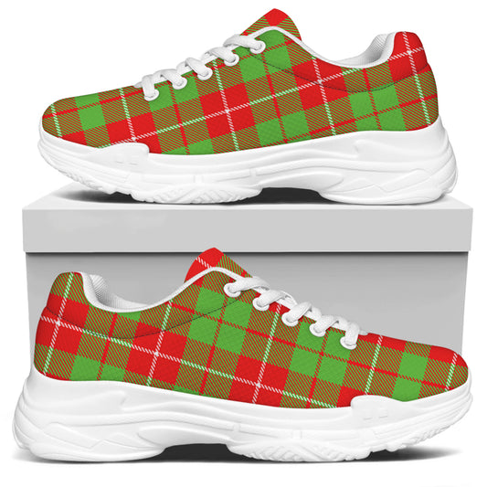 Xmas Plaid Pattern Print White Chunky Shoes